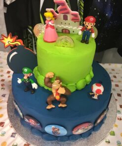 Mario Brothers 23 Piece Birthday Cake Topper Set Featuring Mario Castle, Bomb, Mario Coins, 6 Mario Figures Including Mario, Luigi, Princess Peach, Toad, Yoshi, Donkey Kong, and 12 Mario 1" 20 71B9qGGeRAL