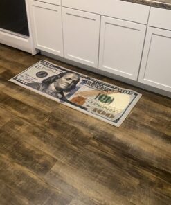 Machine Washable $100 Bill Design Non-Slip Rubberback 22x53 Modern Runner Rug for Hallway, Kitchen, Bedroom, 22" x 53", Multicolor Money New $100 Runner - 22" x 53" 40 71BAoXldF5L