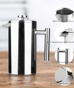 Alternative view of Highwin Small Stainless Steel French Press, 12-Ounce Dual-Filter Coffee Plunger Pot Brewer and Maker for Individual Serving, Silver Mini Stainless Steel