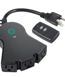 BN-LINK Outdoor Indoor Wireless Remote Control 3-Prong Outlet Weather Proof Heavy Duty 15 AMP Compact (Black) 3 Grounded Outlets with Remote 6-inch Cord 100ft Range ETL Listed 131R