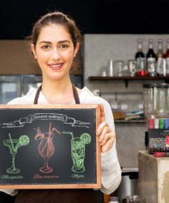 ARTEZA Liquid Chalk Markers Set of 8, Metallic Colors for Chalkboard, Blackboard, Glass, Mirror, Window, Restaurant Menu, and Classroom, Includes 8 Replaceable Chisel Tips, Tweezers, Labels, Stencils 17 71BDBHIWLPL