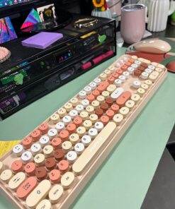 SADES V2020 Keyboard and Mouse Combo, Colorful Wireless Keyboard with Round Keycaps,2.4GHz Dropout-Free Connection,Long Battery Life,Cute Wireless Mouse for PC/Laptop/Computer (MilkTea Color) MilkTea color 35 71BDiPKkRL