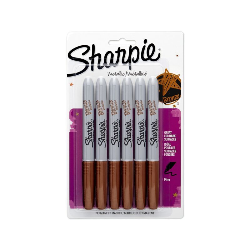 Sharpie Metallic Fine Point Permanent Marker, Metallic Bronze, 6-Pack