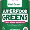 The Feel Great Vitamin Company USDA Organic Superfood Greens Powder - Berry Flavor, Vegan Organic Super Greens, Fruit and Vegetable Supplement, Enzymes & Probiotics. Greens and Superfoods Supplement. Adult Berry