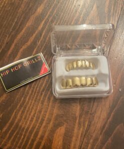 TOPGRILLZ Gold Grills for Your Teeth 18K Gold Plated Hip Hop Custom Fit Polished Teeth Grillz for Men and Women with 4 Silicon Molding Bars Rapper Costume Gold 6 Fangs 29 71BIySToCyL