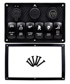FXC Waterproof Marine Boat Rocker Switch Panel 6 Gang with 4.2A Dual USB Slot Socket + Cigarette Lighter + Voltage Monitor Alarm LED Light for Car Rv Vehicles Truck 11 71BJjVEdAOL