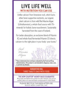 New Chapter Calcium Supplement - Bone Strength Organic Red Marine Algae Calcium - with Vitamin D3+K2 + Magnesium, 70+ Trace Minerals for Bone Health, Gluten Free, Easy to Swallow - 180 Slim Tablets 180 Count (Pack of 1) 21 71BNjr7PuL
