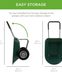 Best Choice Products Dual-Wheel Home Utility Yard Wheelbarrow Garden Cart w/Built-in Stand for Lawn, Gardening, Grass, Soil, Bricks, and Construction, Green 32 71BO6Og mL