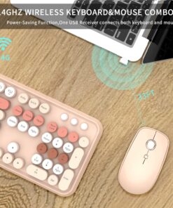 SADES V2020 Keyboard and Mouse Combo, Colorful Wireless Keyboard with Round Keycaps,2.4GHz Dropout-Free Connection,Long Battery Life,Cute Wireless Mouse for PC/Laptop/Computer (MilkTea Color) MilkTea color 24 71BQrBp 6SL