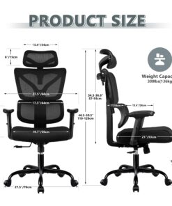 Alternative view of Winrise Office Chair Ergonomic Desk Chair, High Back Gaming Chair, Big and Tall Reclining Comfy Home Office Chair Lumbar Support Breathable Mesh Computer Chair Adjustable Armrests (Black) Black