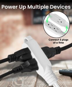 Alternative view of Aurum Cables 3 Outlet Extension Cord for Indoor, 3 Prong Extension Cord with 16AWG 125V 1625W, UL Listed Triple Wire Grounded Multi Outlet Plug 1ft White 3 Pack 1 ft Flat White