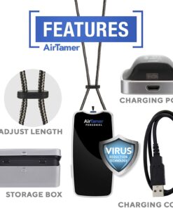 AirTamer A310 Rechargeable Personal Air Purifier, Proven Performance, Virus and Pollutant Tested*, Black with Metal Travel Case 12 71BUrQEuRuL