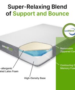 GhostBed Classic 11 Inch Cool Gel Memory Foam & Latex Mattress - Medium-Firm Feel, Made in The USA, Queen Mattress Only 27 71BVa0Z4mvL