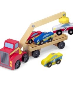 Melissa & Doug Magnetic Car Loader Wooden Toy Set With 4 Cars and 1 Semi-Trailer Truck - Crane Wooden Toy, Vehicle Toys For Kids Ages 3+ 33 71BWaeUIlL