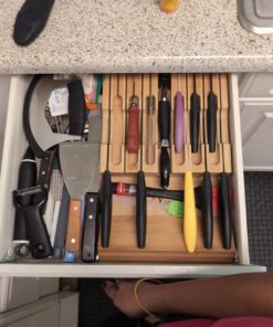 In-Drawer Bamboo Knife Block Holds 12 Knives (Not Included) Without Pointing Up PLUS a Slot for your Knife Sharpener! Noble home & chef Knife Organizer Made from Quality Moso Bamboo 12 Holder 39 71BYQEqogEL