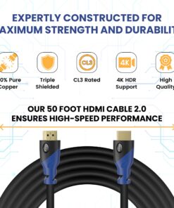 AURUM CABLES 4K HDMI Cable 50ft Long, 4K@60Hz High Speed HDMI Cord with Ethernet, Supports UHD Resolution, ARC, 3D, CL3 Certified - Compatible with HDTV, PC, Laptop, PS3, Xbox, Blu-ray 1 Pack 50 Feet 21 71BYrZX13oL