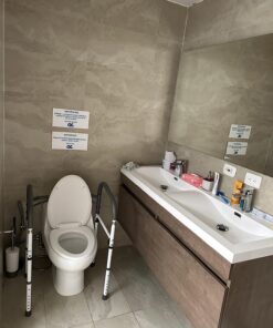 Vaunn Deluxe Folding Safety Toilet Rail, Adjustable and Foldable Toilet Safety Frame, Bathroom Handrail Assist Grab Bar Handle, Gray 44 71Ba lE73FL