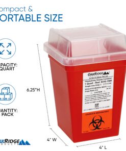 Oakridge Products Sharps Container for Home Use and Professional 1 Quart (3-Pack), Biohazard Needle and Syringe Disposal, Small Portable Container for Travel, CDC Certified 3 20 71BaLQ5aAwL