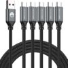 SMALLElectric USB Type C Cable 5-Pack 3FT, USB Type A to C Fast Charger Cords for Samsung Galaxy S20 S10 S9 S8 Plus, Braided Fast Charging Cable for Note 10 9 8, LG V50 V40 G8 G7,(Grey) 3foot Grey
