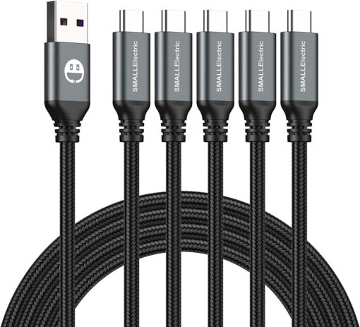 SMALLElectric USB Type C Cable 5-Pack 3FT, USB Type A to C Fast Charger Cords for Samsung Galaxy S20 S10 S9 S8 Plus, Braided Fast Charging Cable for Note 10 9 8, LG V50 V40 G8 G7,(Grey) 3foot Grey