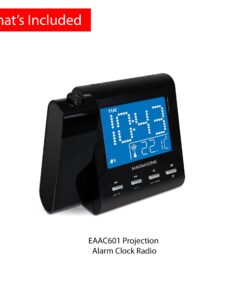 Magnasonic Projection Alarm Clock with AM/FM Radio, Battery Backup, Auto Time Set, Dual Alarm, Nap/Sleep Timer, Indoor Temperature/Date Display with Dimming & 3.5mm Audio Input - Black (EAAC601) 32 71BdiVCVT6L 2