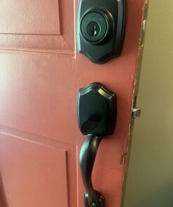 Kwikset Belleview Front Door Lock Handle and Deadbolt Set, Entry Handleset Exterior with Interior Door Knob, Venetian Bronze, Pick Resistant SmartKey Rekey Deadbolt Security Brown 40 71BeOO8JgwL