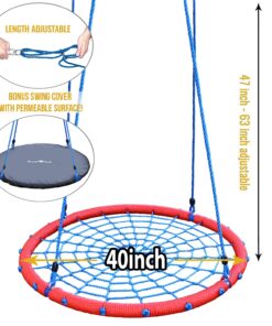 Alternative view of Giant 40 Inch Spider Web Tree Swing, 600 lb Weight Capacity, Durable Steel Frame, Waterproof, Adjustable Ropes, Flag Set and 2 Carabiners, Non-Stop Fun for Kids! Red