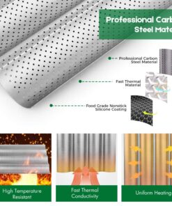 AMAGABELI GARDEN & HOME Nonstick Perforated Baguette Pan 15" x 13" for French Bread Baking 4 Wave Loaves Loaf Bake Mold Toast Cooking Bakers Molding 4 Gutter Oven Toaster Pan Cloche Waves Silver 4 Slots 25 71BhsP7BN3L