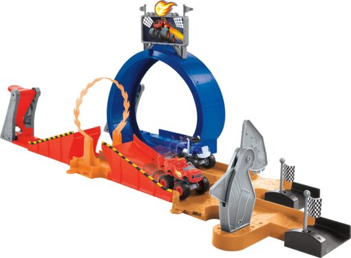 Fisher-Price Nickelodeon Blaze and the Monster Machines Monster Dome racetrack playset with stunt track and character trucks for preschool kids