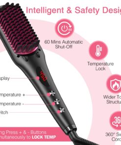 Alternative view of Enhanced Ceramic Hair Straightener Brush by MiroPure, 2-in-1 Ionic Straightening Brush with Anti-Scald Feature, Auto Temperature Lock & Auto-Off Function (Black)