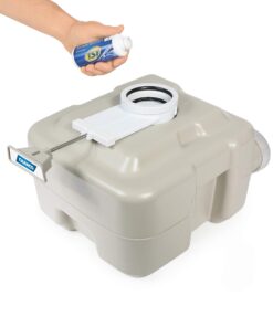Camco 5.3-Gallon Portable Travel Toilet | Features Detachable Holding Tank w/Sealing Slide Valve & Bellow-Type Flush | Easy Transport w/Compact Lightweight Design & Carry Handle | Gray (41541) 5.3 Gallon 31 71Bn0mJjNFL