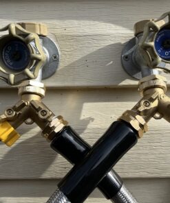 Morvat Heavy Duty Brass 2 way Y Splitter Garden Hose Hexagonal Connector with Comfortable Grip Shut Off Valves, Adapter for Water Tap, Outlet, & Spigot, Includes 2 Extra Rubber Washers & Teflon Tape 1 38 71BnACi45RL 3
