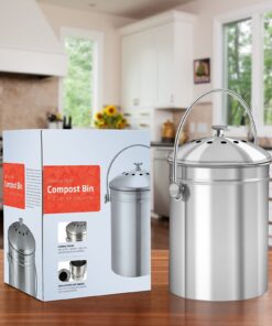Utopia Kitchen Compost Bin for Kitchen Countertop - 1.3 Gallon Compost Bucket for Kitchen with Lid - Includes 1 Spare Charcoal Filter (Silver) Silver 32 71BolXuzAeL