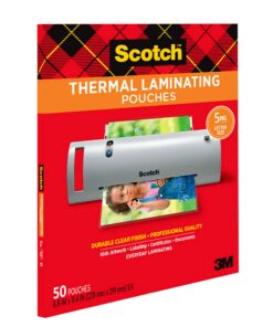 Scotch Thermal Laminating Pouches Premium Quality, 5 Mil Thick for Extra Protection, 50 Pack Letter Size Laminating Sheets, Our Most Durable Lamination Pouch, 8.9 x 11.4 inches, Clear (TP5854-50) 50-Pack 20 71Bq vpeL1L