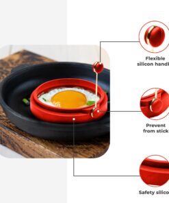 PROFESSIONAL Silicone Egg Ring, Pancake mold Best egg mold for breakfast sandwiches, Omelets and More, Nonstick Mold Ring, Round Red (Pack of 4) and free e-book by ABAM 30 71Bs o4gcHL