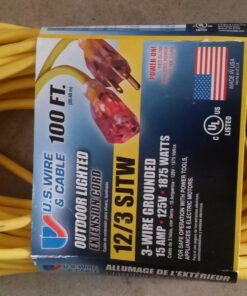 US Wire and Cable 74100 Extension Cord, 100ft, Yellow, 100 Foot 100 ft 20 71BsCqQNgLL