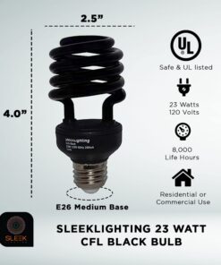 SLEEKLIGHTING 23 Watt T2 Black Light Spiral CFL Light Bulb, UL Approved- Blacklight Bulbs for Parties 120V, E26 Medium Base-Energy Saver (Pack of 4) 22 71Bt O8rmL