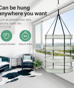 iPower GLDRYRD2L4 4Layer Green Mesh Hanging Herb Drying Rack Heavy Duty Ring for Hydroponic Plant, Free Storage Bag and Hook Included, 2Ft 4-Layer 13 71Btgq DUqL