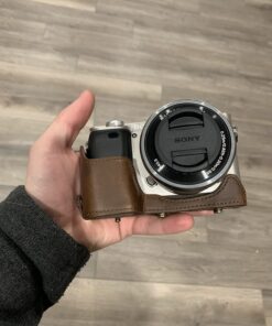 MegaGear "Ever Ready" Leather Camera Case – Easy to Install, Tripod and Peripheral Friendly Accessory – Compatible with Sony Alpha A6000, A6300 (Dark Brown) Dark Brown 31 71BuWPV6ROL