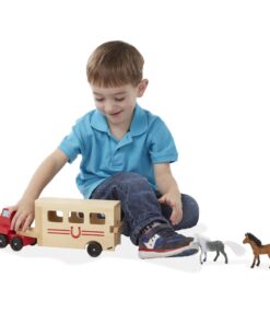 Melissa & Doug Horse Carrier Wooden Vehicle Play Set With 2 Flocked Horses and Pull-Down Ramp - Horse Figures, Wooden Horse Trailer Toy For Kids Ages 3+ 14 71Bv8pjwowL