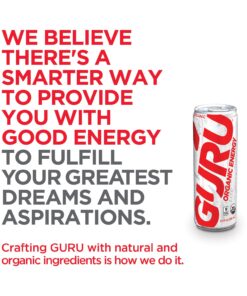 GURU Lite Natural Energy Drink - Low Calorie, Vegan, Organic Energy Drinks - Experience Energy Without the Jitters, Rush or Crash - 24 x 8oz/250ml Cans 8.4 Fl Oz (Pack of 24) 29 71Bw4etibL
