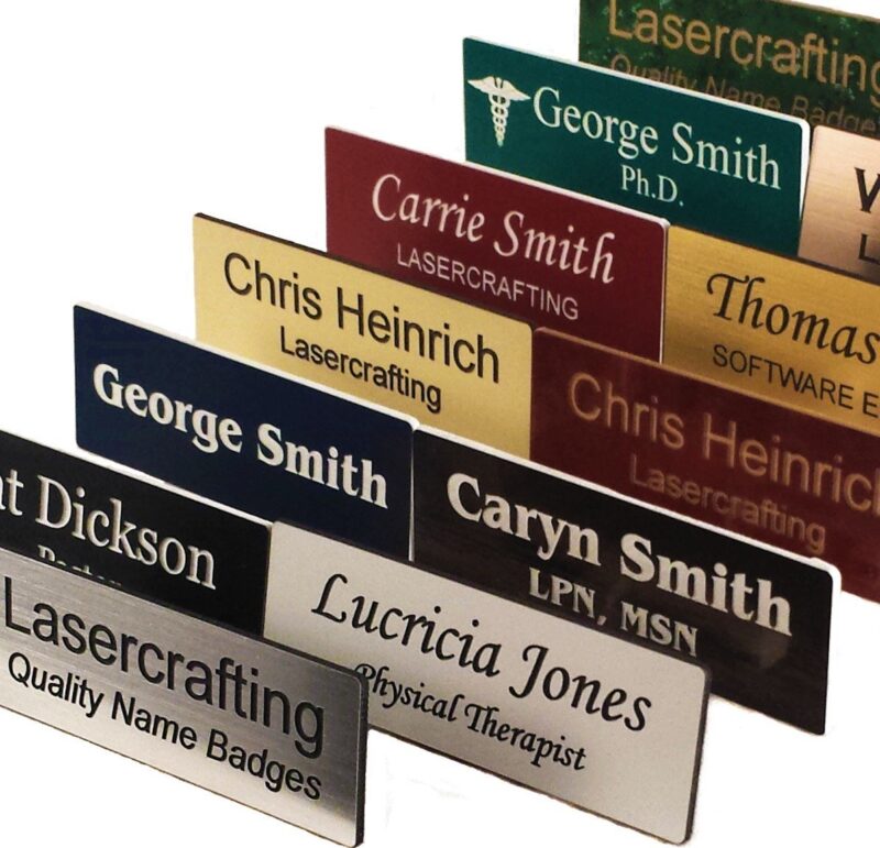 Catalog 2 Business Name Tag/ID Badge Custom Engraved, Magnet, Pin, Screws or Tape - Size Choices - Lasercrafting Name Badges and Name Tags for Classroom, Business, Office