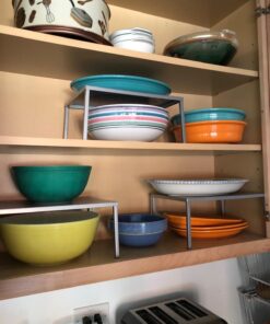 SimpleHouseware Expandable Stackable Kitchen Cabinet and Counter Shelf Organizer, Silver Metal Top 43 71ByiNgzfSL