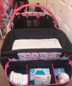 Disney Baby Sweet Wonder Playard, Foldable Baby Playpen: With Newborn Bassinet, Toy Arch, and Carry Bag, Mesh ,Minnie Garden Delight Garden Delight Minnie 34 71C2SZjrRQL