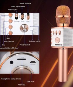 BONAOK Wireless Bluetooth Karaoke Microphone, 3-in-1 Portable Handheld Mic Speaker for All Smartphones,Gifts for Girls Kids Adults All Age Q37(Rose Gold) Rose Gold 36 71C3gTSSb1L