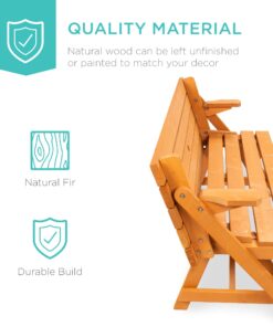 Best Choice Products 2-in-1 Transforming Interchangeable Outdoor Wooden Picnic Table Garden Bench for Backyard, Porch, Patio, Deck w/Umbrella Hole - Natural 30 71C6SVmSKTL
