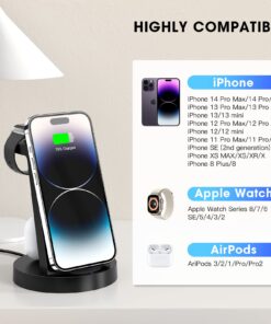 3 in 1 Charging Station for iPhone, Wireless Charger for iPhone 15 14 13 12 11 X Pro Max & Apple Watch - Charging Stand Dock for AirPods 3/2/1/Pro Black 25 71CEdp97sfL 1