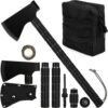 iunio Camping Axe, Hatchet with Sheath, Multi-Tool, Camp Ax, Survival Gear, Folding Portable Tools, for Hiking, Backpacking, Emergency, Hunting, Outdoor Black with Bag 6 71CIGuhOXkL