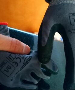 Amazon Basics Latex Coated Work Gloves, Nylon Liner Fiber, Grey, Size 9, L, 12-Pair 18 71CII1W7gfL