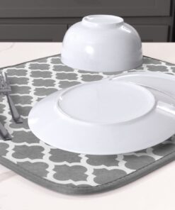 S&T INC. Dish Drying Mat for Kitchen, Absorbent, Reversible Microfiber Dish Mat, 16 Inch x 18 Inch, White Trellis 23 71CIVFMS82L 1